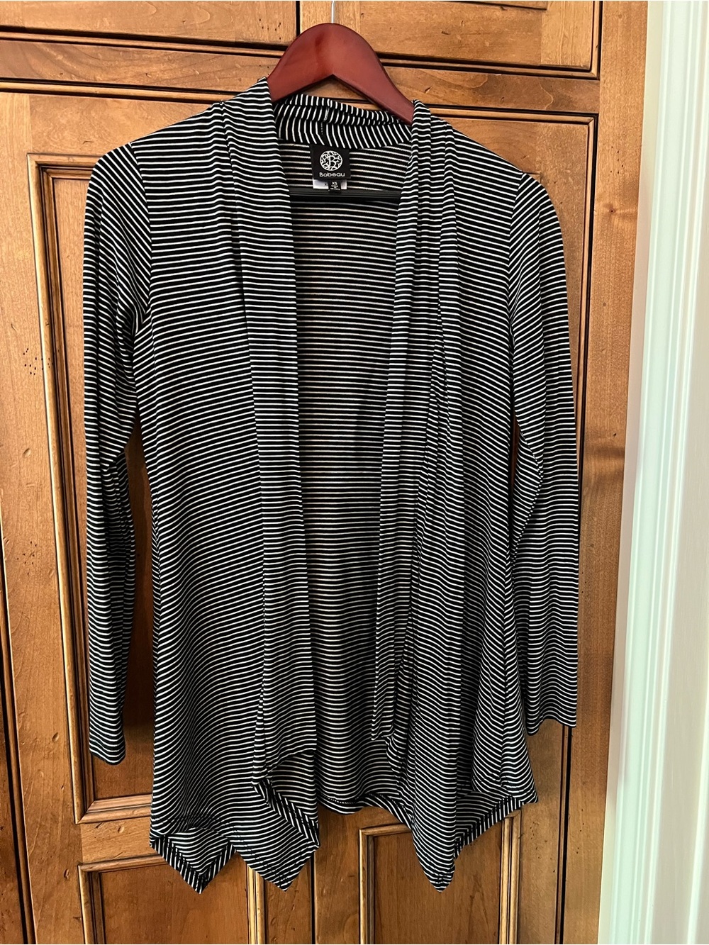 Bobeau Black and White Striped Open Cardigan
